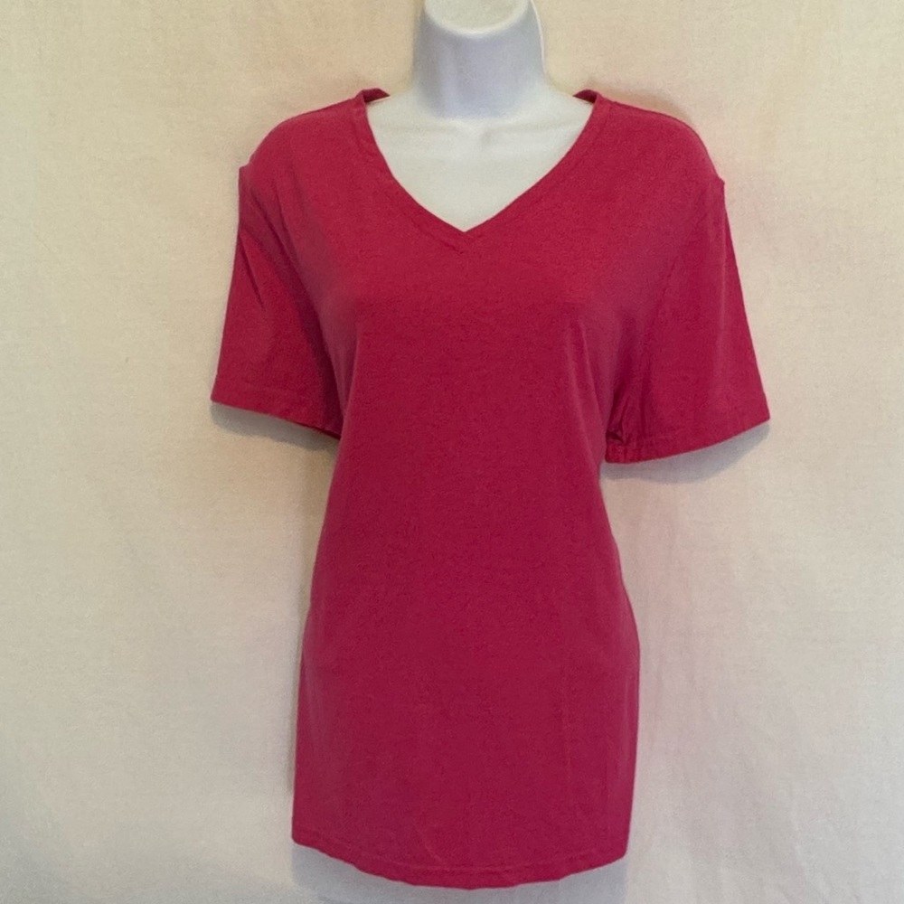 H-45 Time & Tru PLUS SIZE XXL Pink V-neck Pullover Short Sleeve Tee Shirt